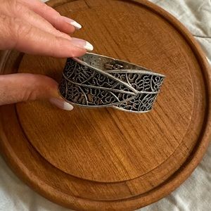 Chunky leaf silver cuff bracelet